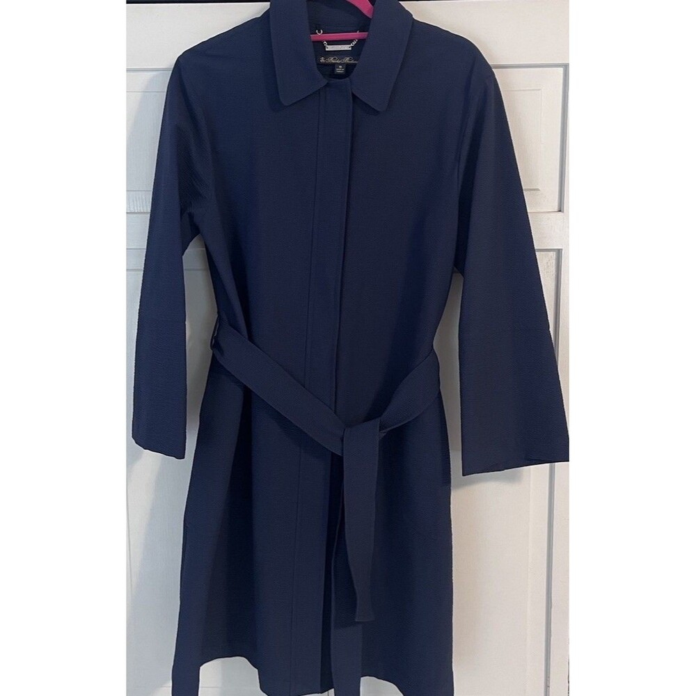 Brooks Brothers Blue Textured Stretch Nylon Belted Trenchcoat NEW Size 10